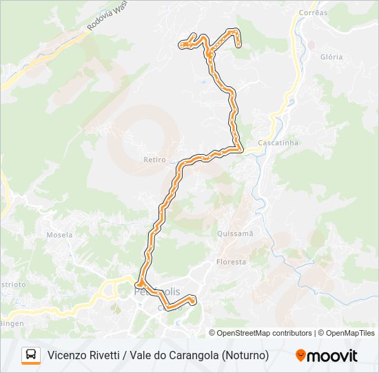 Mapa da linha 598 de ônibus