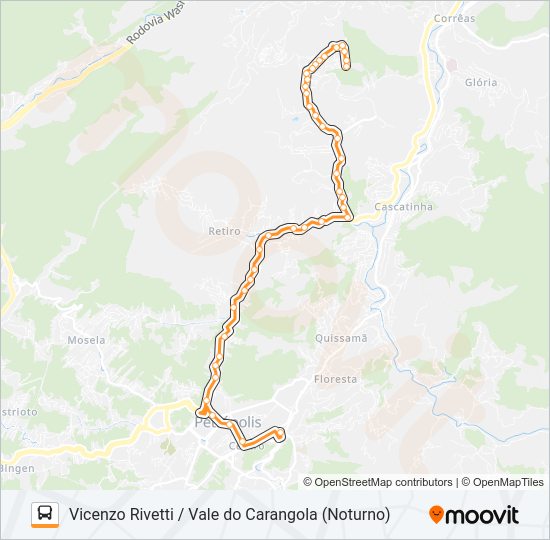 Mapa da linha 598 de ônibus