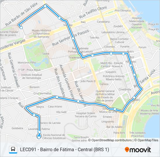 Mapa da linha 010 de ônibus