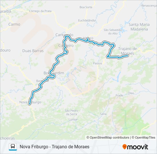 Mapa da linha NOVA FRIBURGO - TRAJANO DE MORAES de ônibus