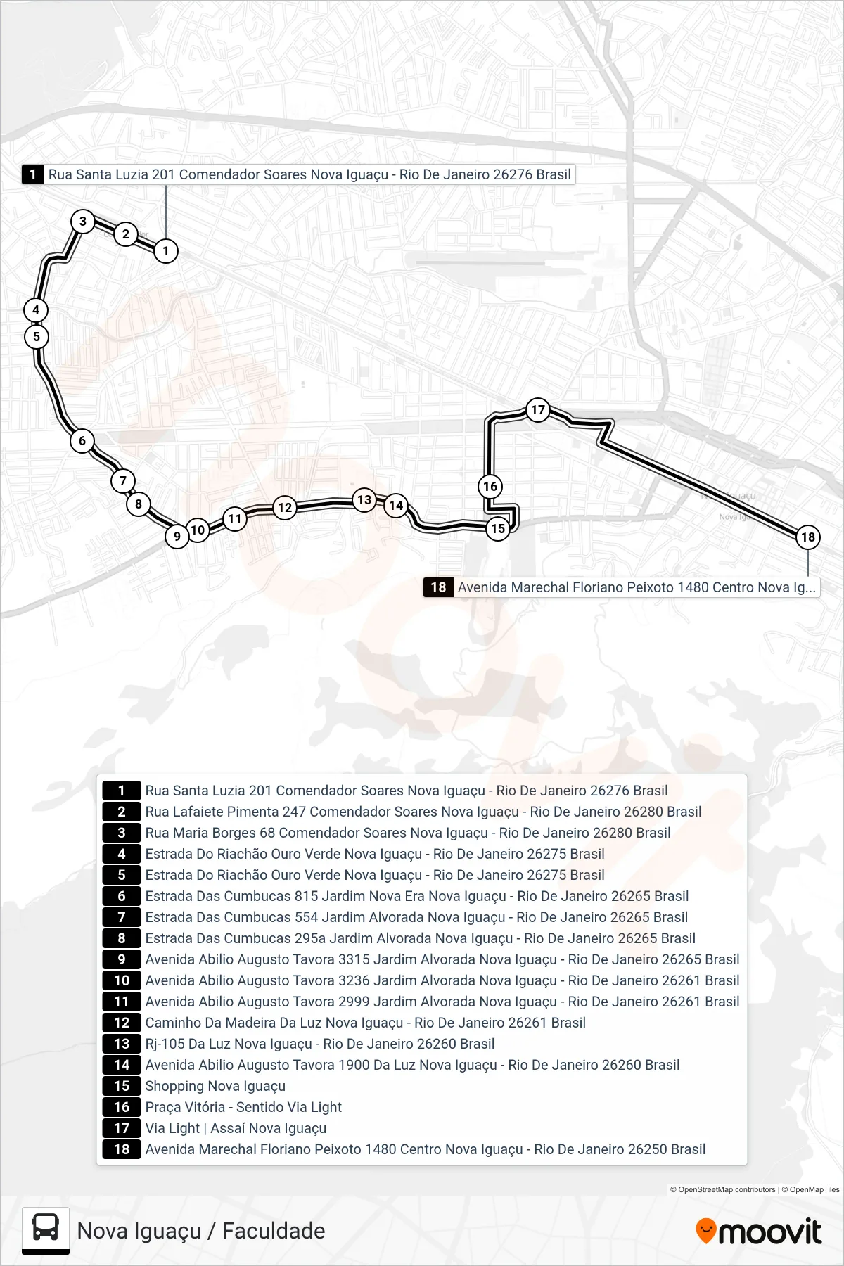 2012 bus Line (Guanabara) route and stops on a map