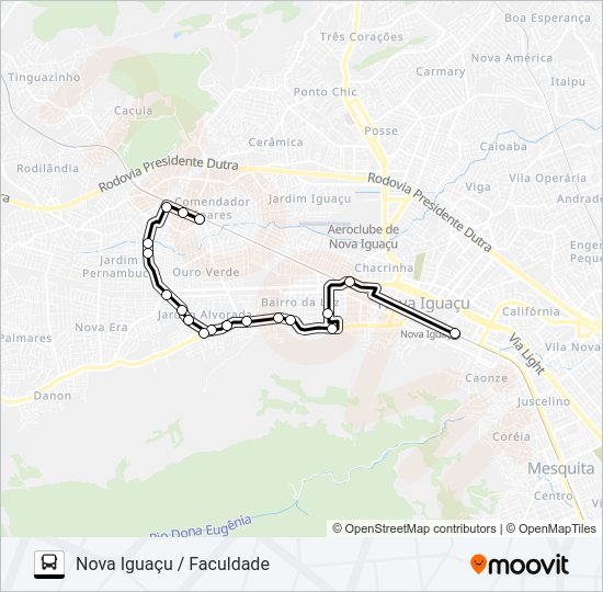 Mapa da linha 2012 de ônibus