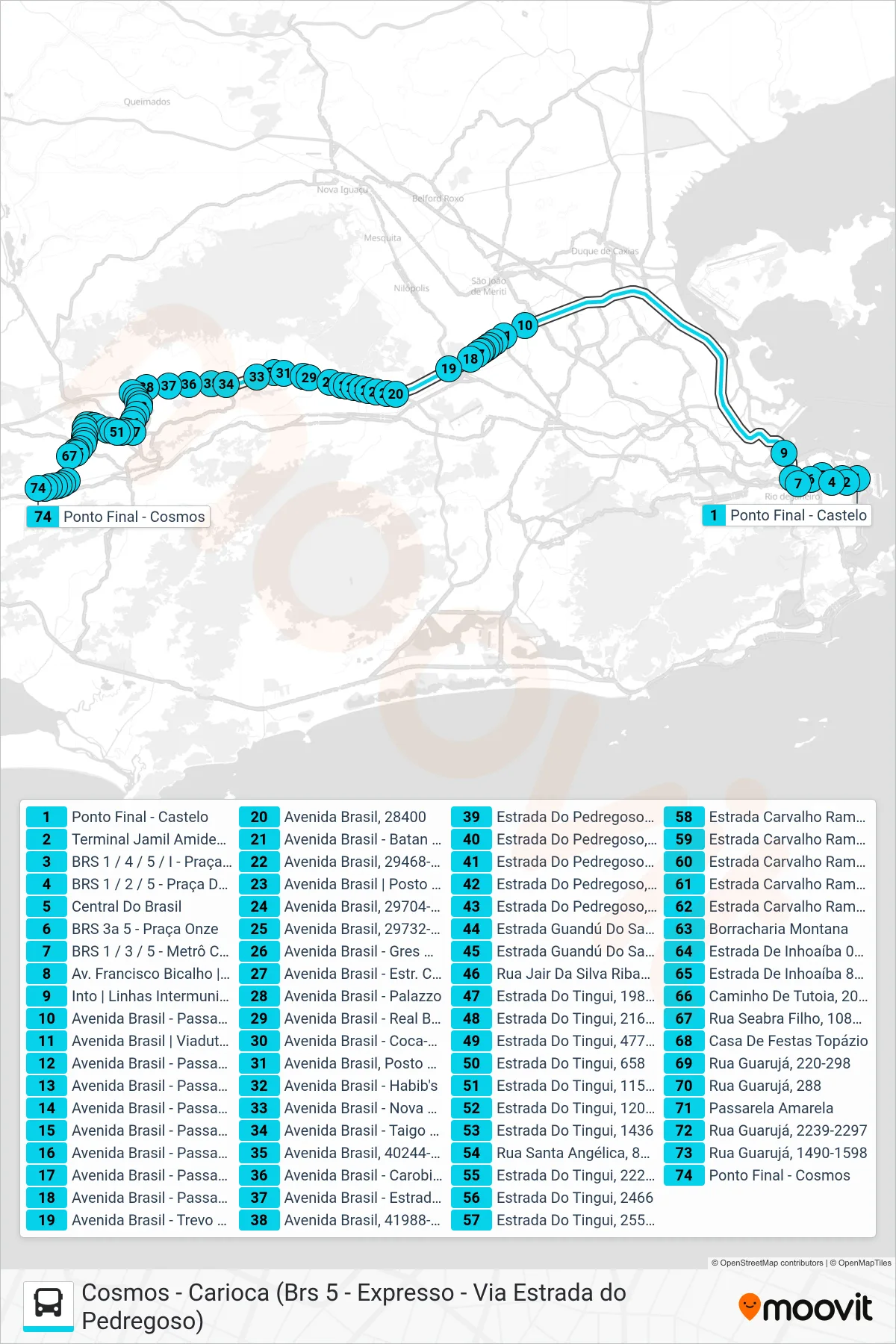 2308 bus Line (Cosmos (Expresso)) route and stops on a map