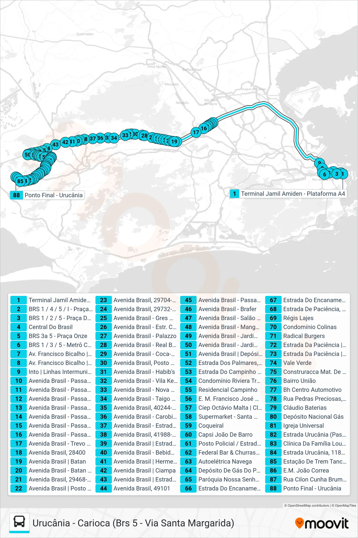 2309 bus Line (Urucânia (Expresso)) route and stops on a map