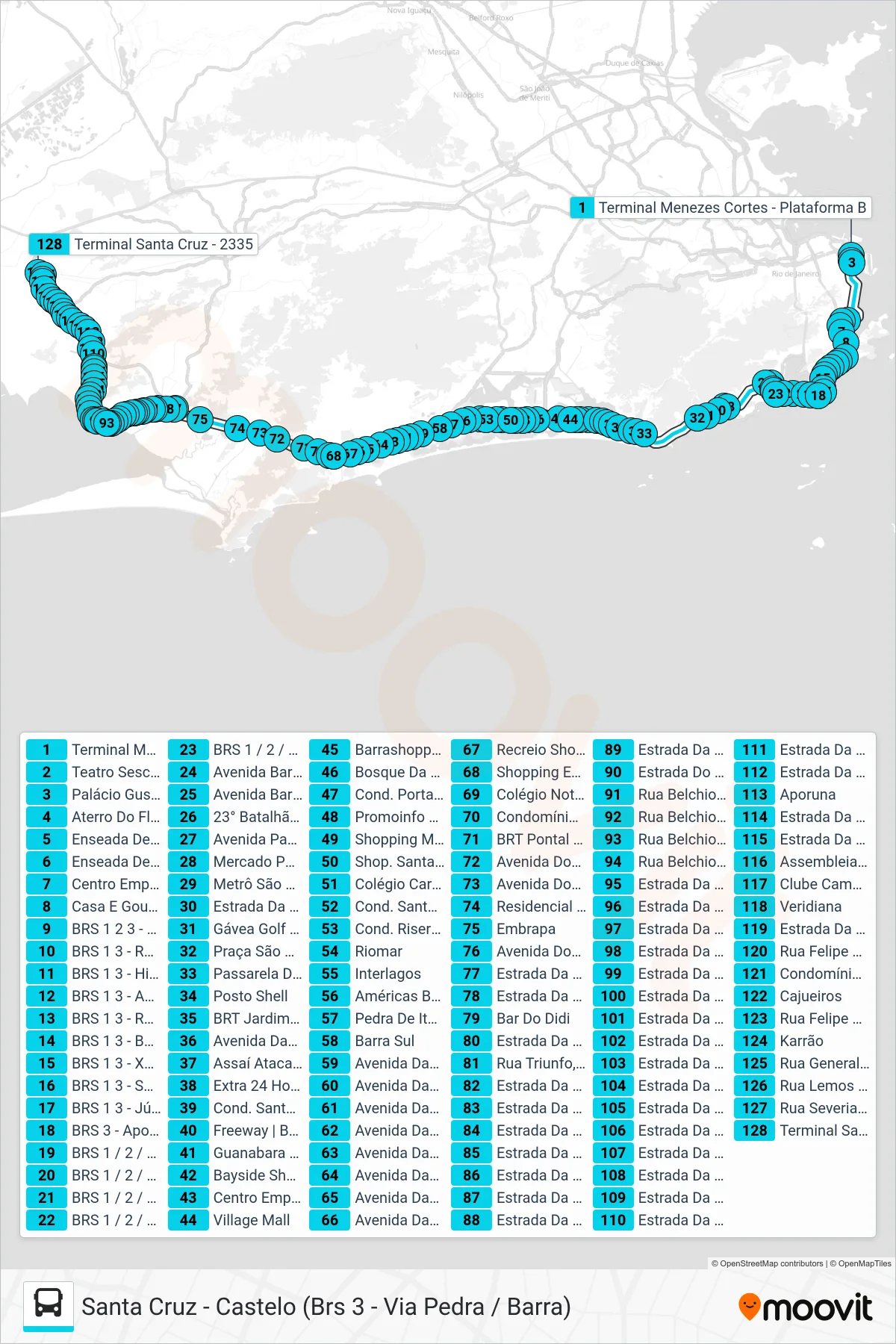 2335 bus Line (Santa Cruz (Reversível)) route and stops on a map