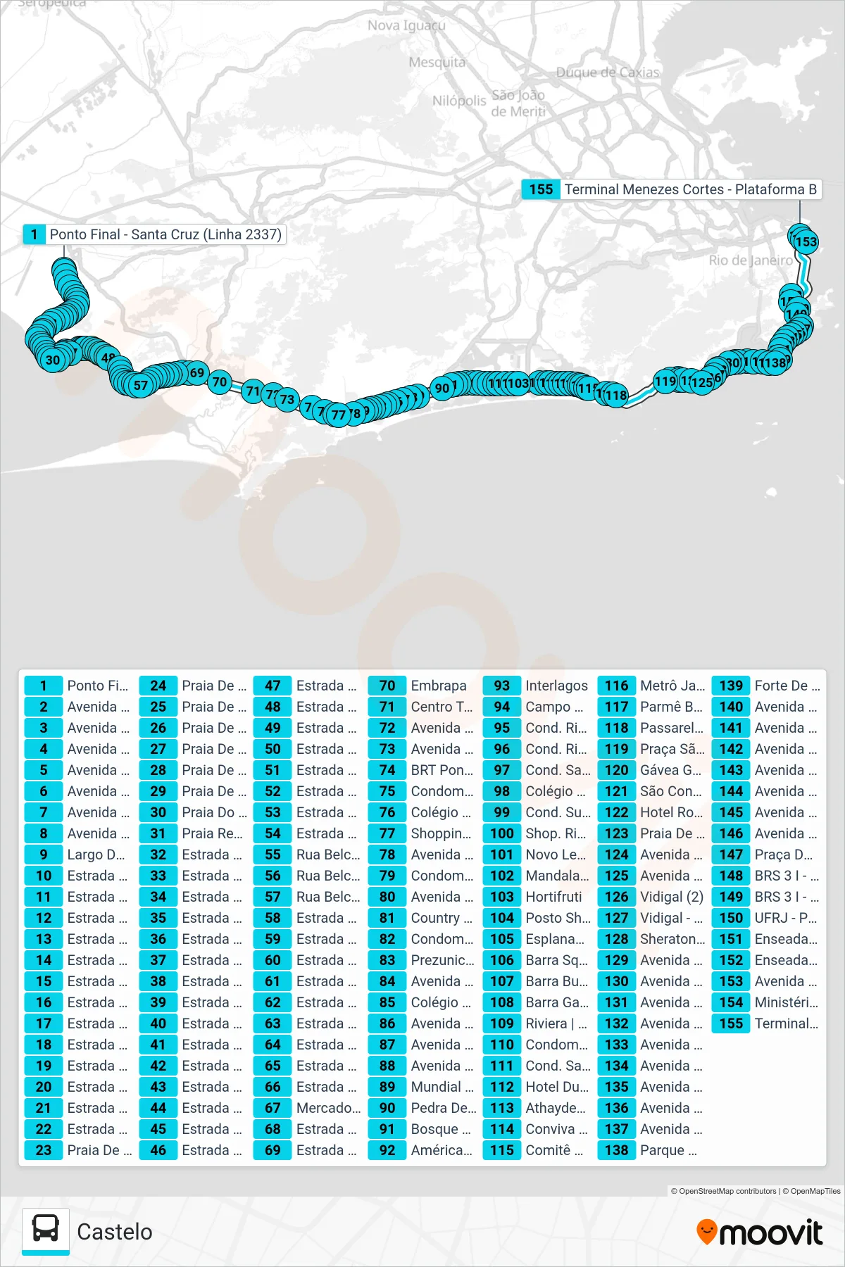 2337 bus Line (Castelo) route and stops on a map