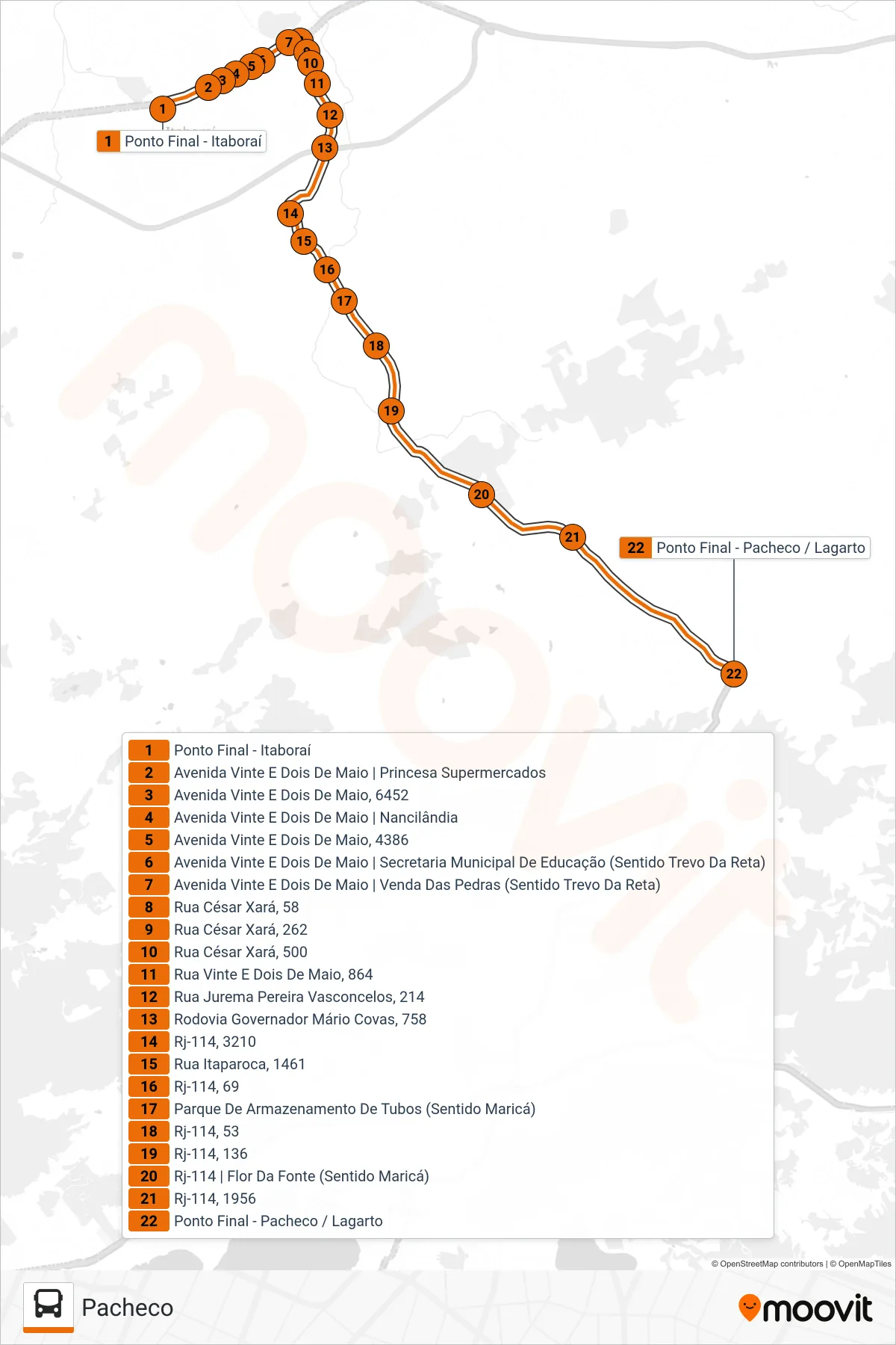 Rota e paradas da linha de ônibus  31  (Pacheco) no mapa