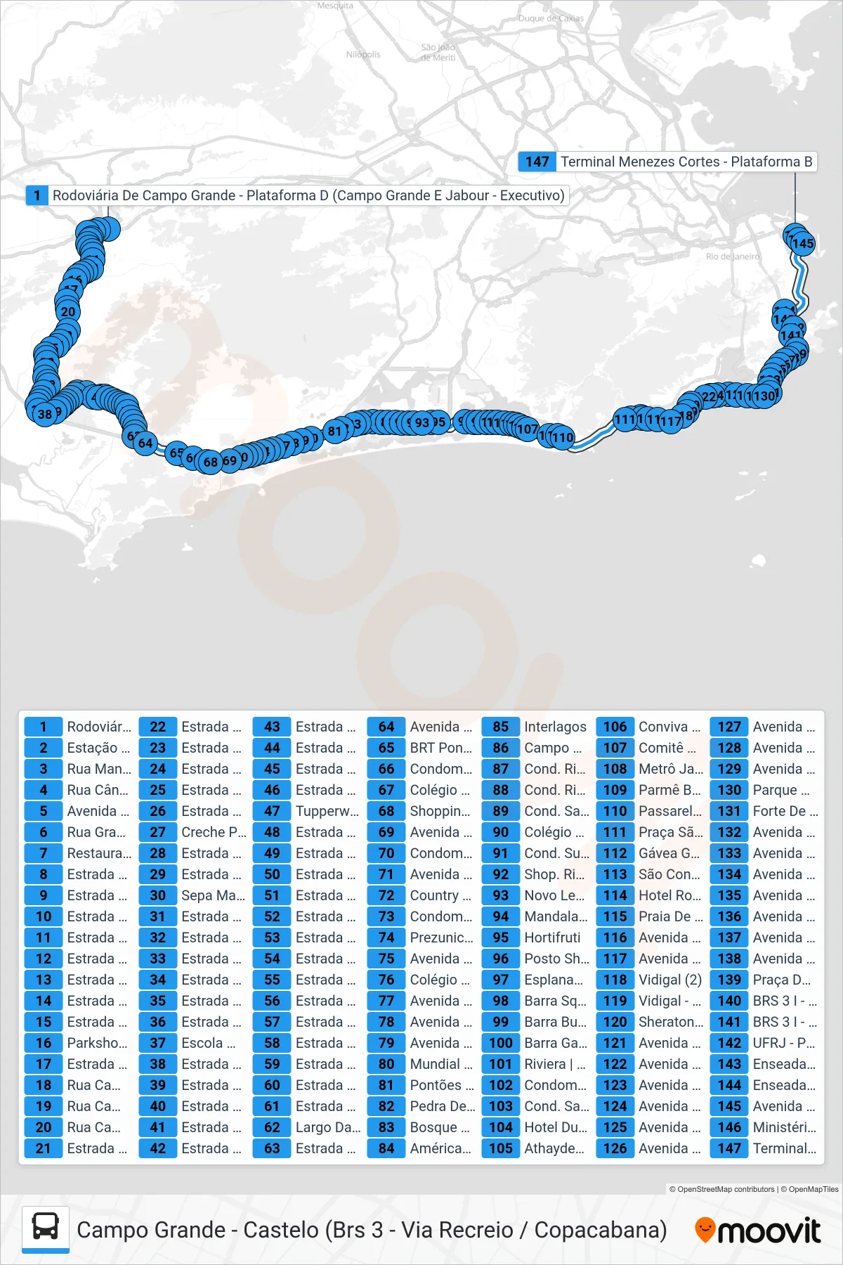 Rota e paradas da linha de ônibus  2334  (Castelo (Via Mato Alto)) no mapa