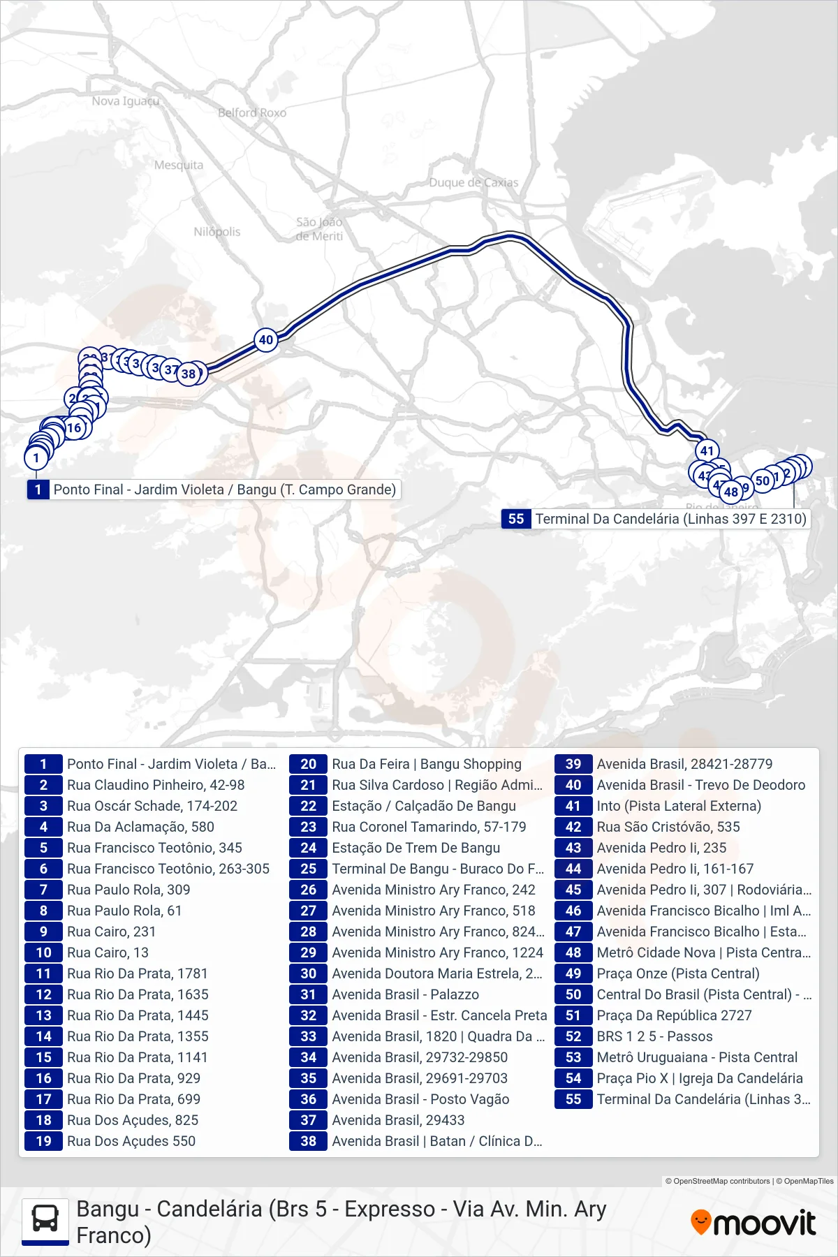 Rota e paradas da linha de ônibus 2310 (Candelária) no mapa
