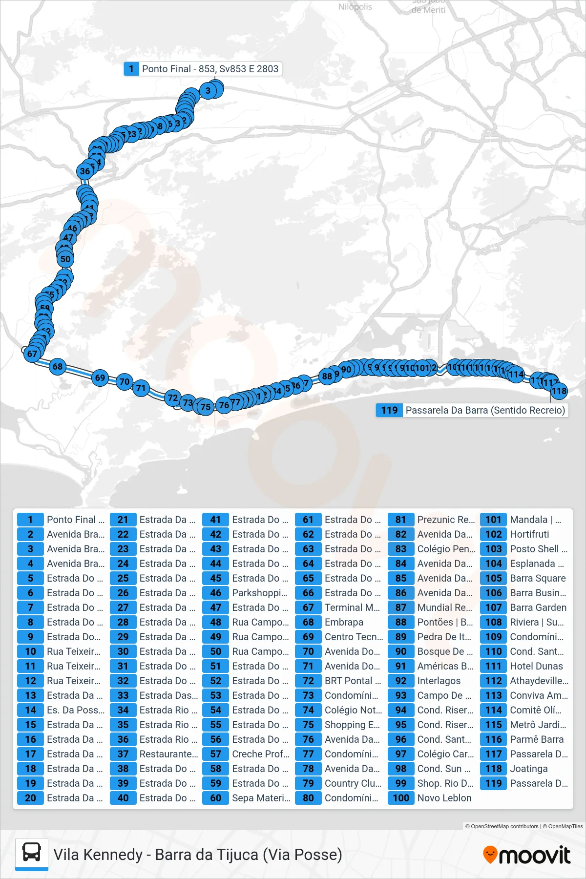2803 bus Line (Barra Da Tijuca) route and stops on a map
