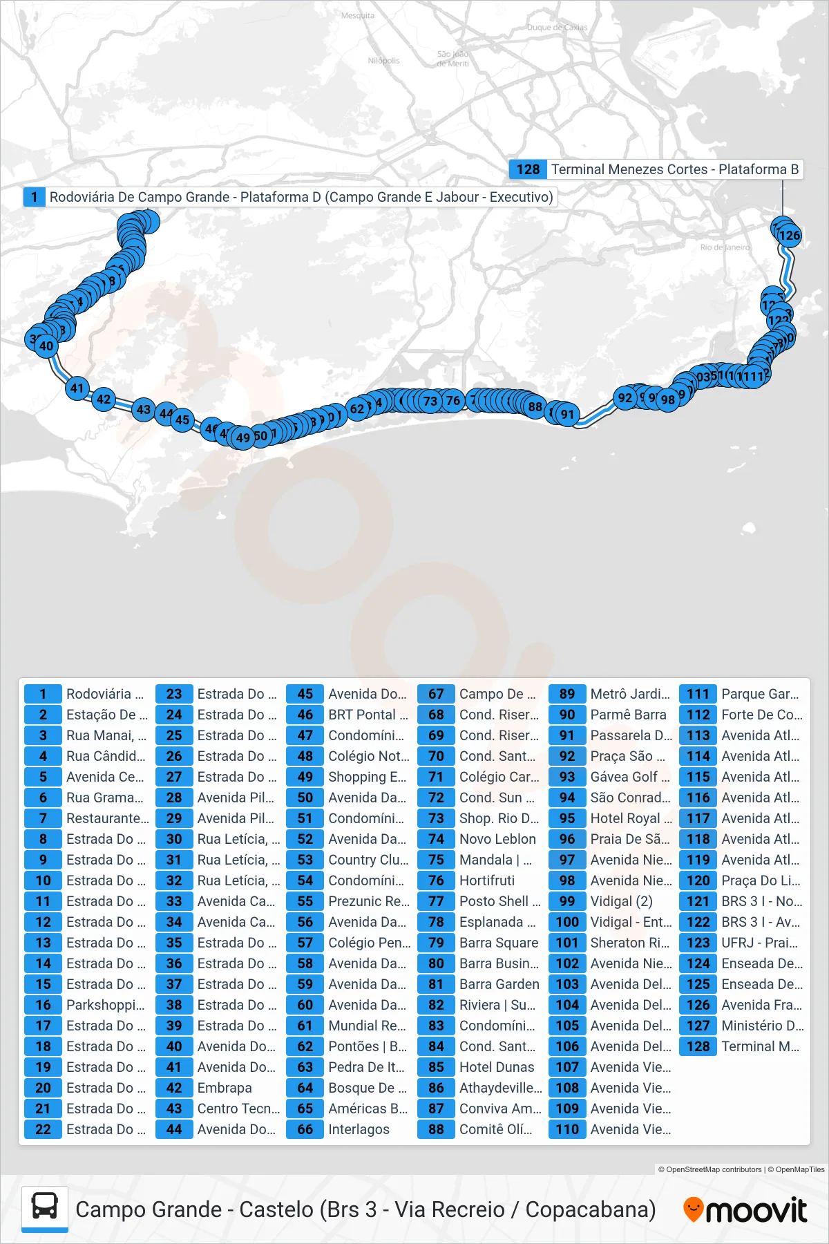Rota e paradas da linha de ônibus 2338 (Castelo) no mapa