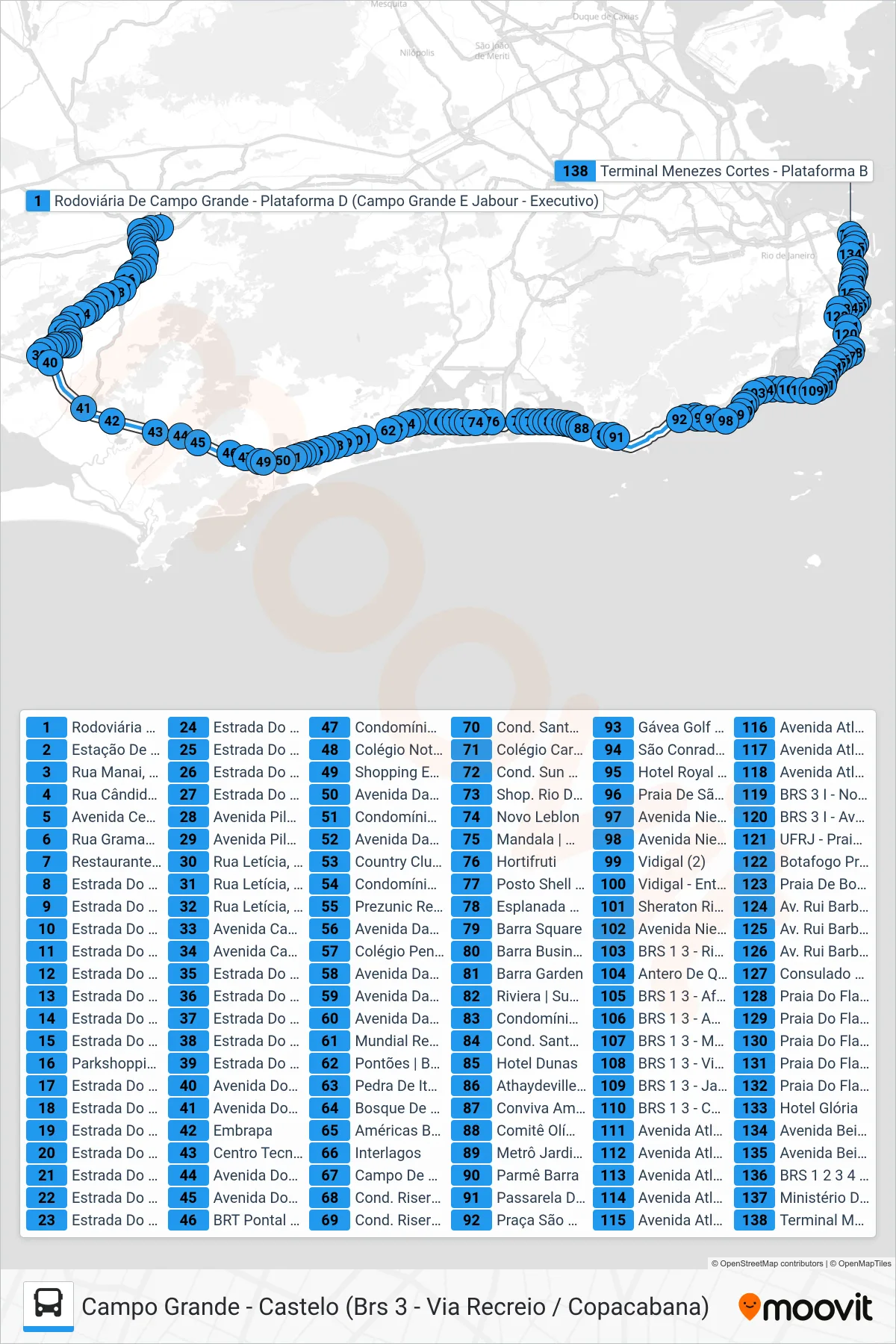 2338 bus Line (Castelo (Via Praia Do Flamengo)) route and stops on a map