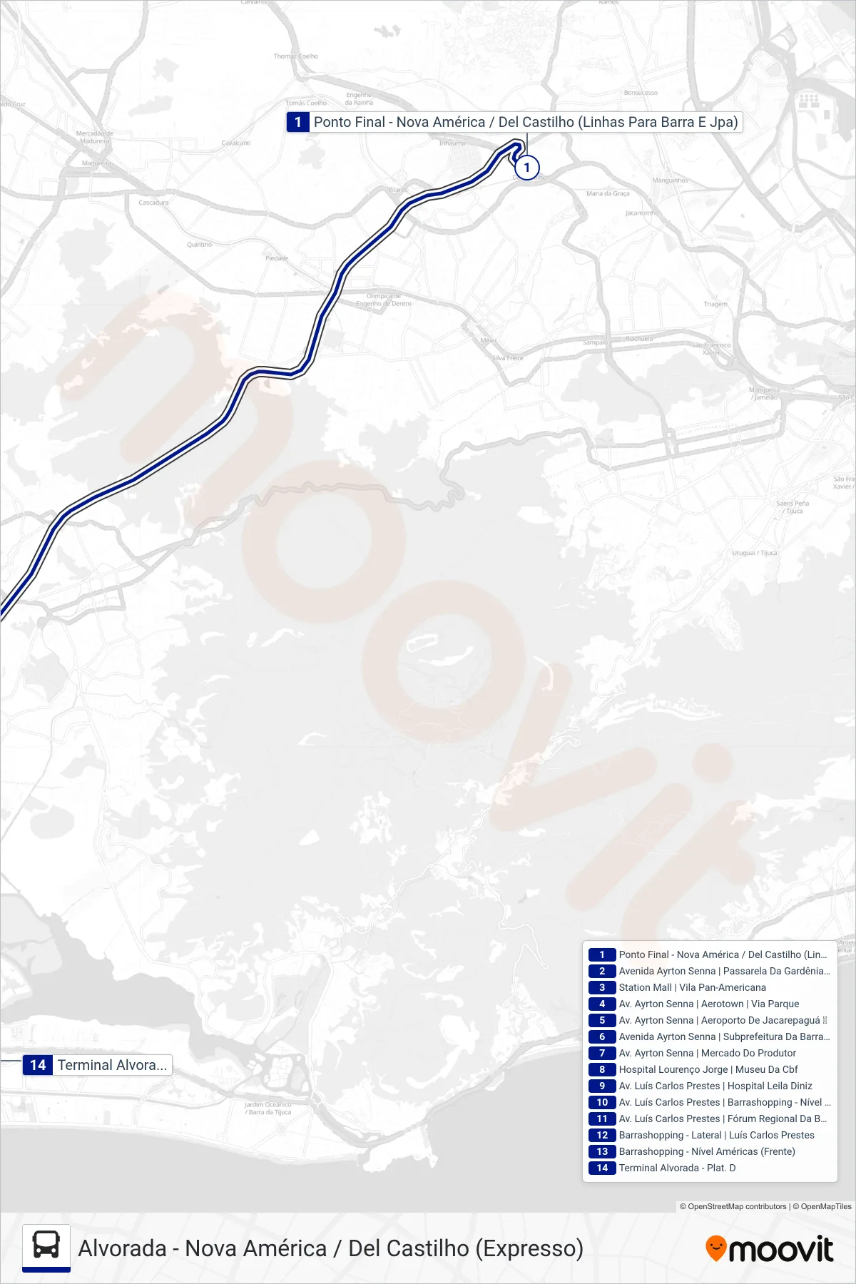 Rota e paradas da linha de ônibus  2614  (Alvorada) no mapa