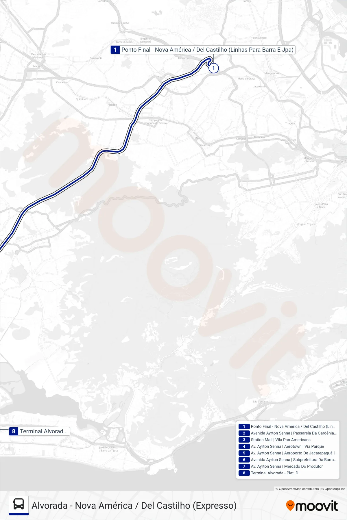 2614 bus Line (Alvorada (Expresso)) route and stops on a map