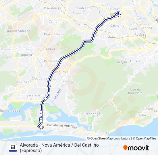 Mapa da linha 2614 de ônibus