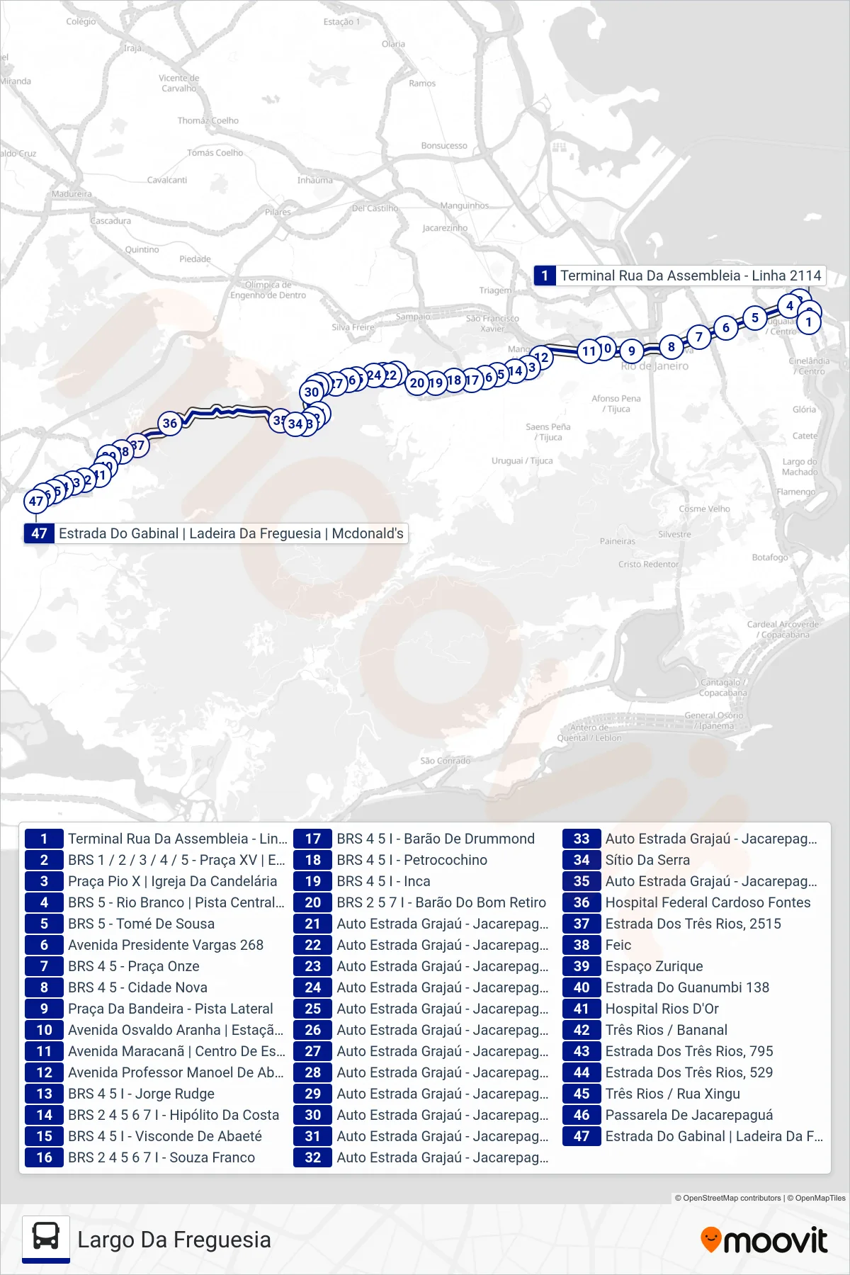2114 bus Line (Largo Da Freguesia) route and stops on a map