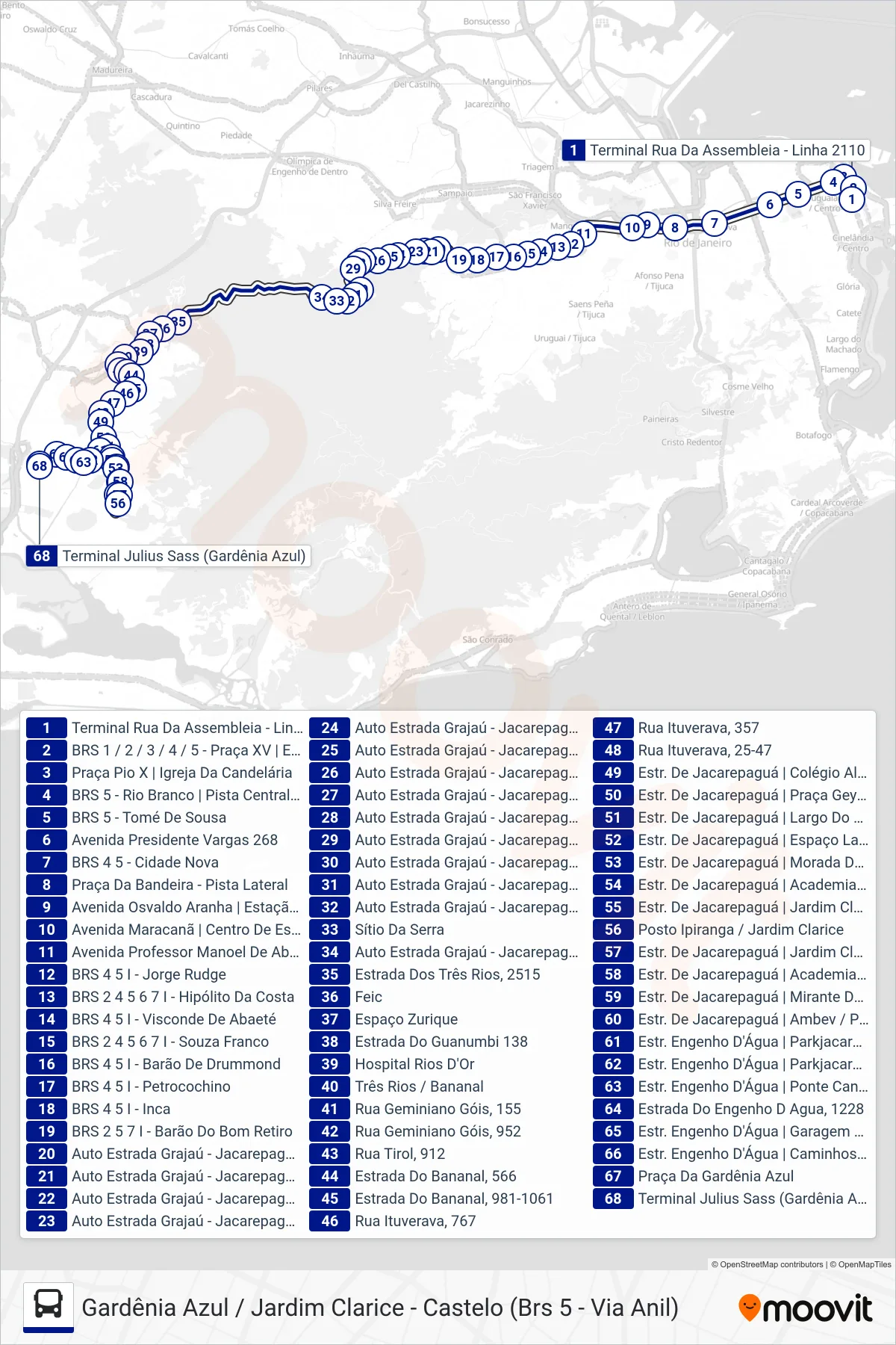 2110 bus Line (Gardênia Azul / Jardim Clarice) route and stops on a map