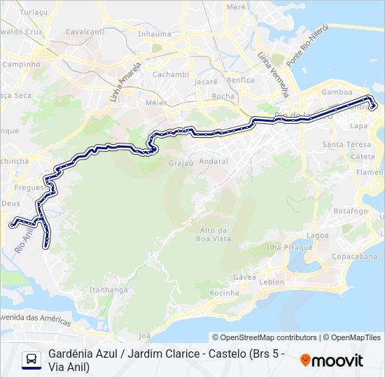 Mapa da linha 2110 de ônibus