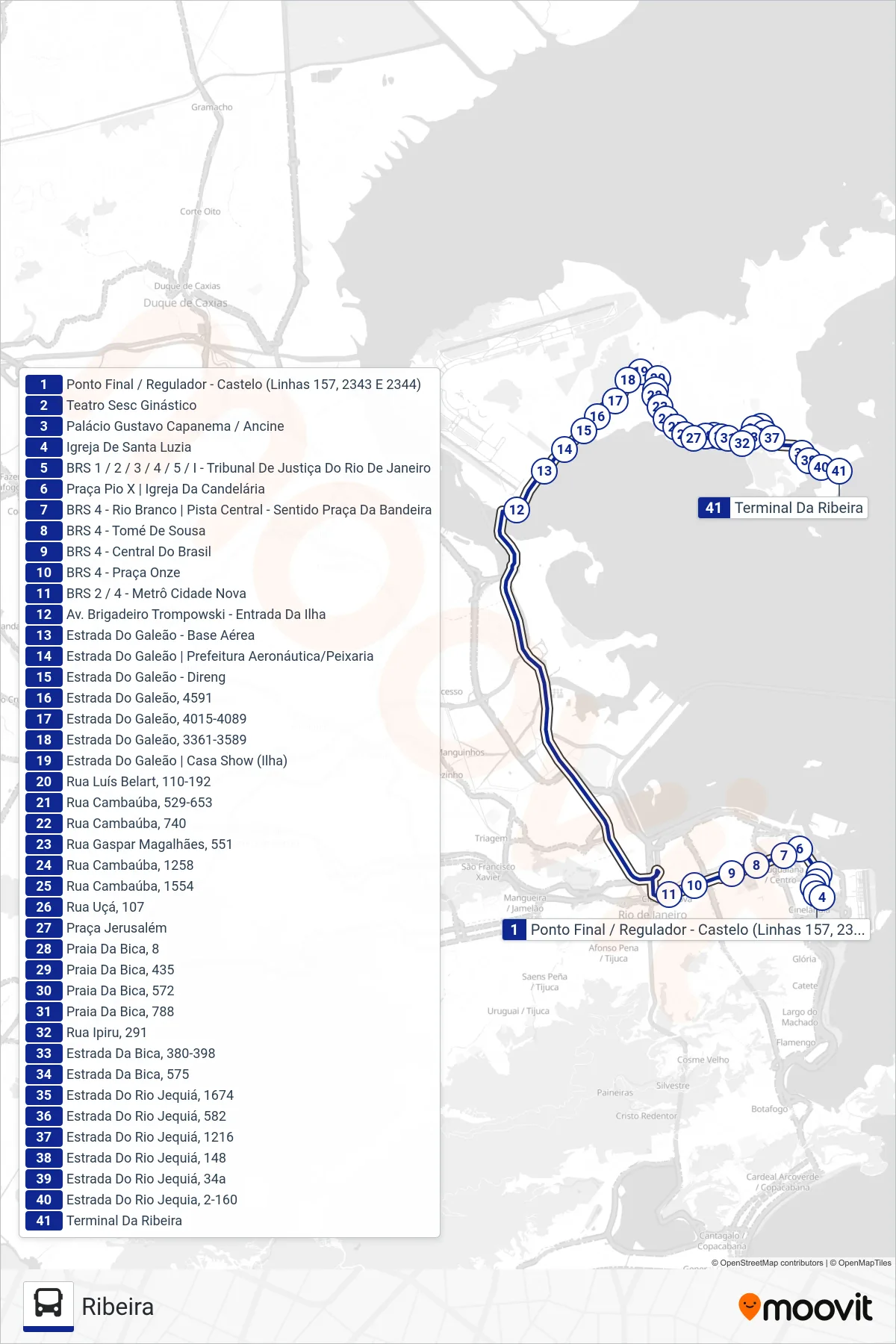 2343 bus Line (Ribeira) route and stops on a map