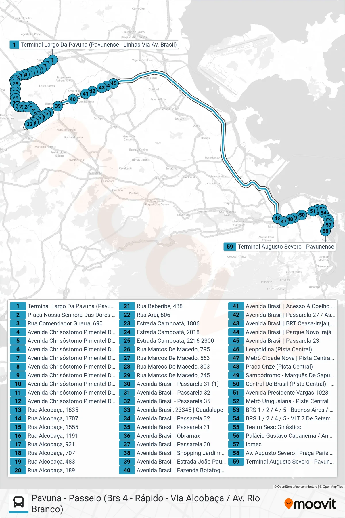 Rota e paradas da linha de ônibus 2399 (Passeio) no mapa