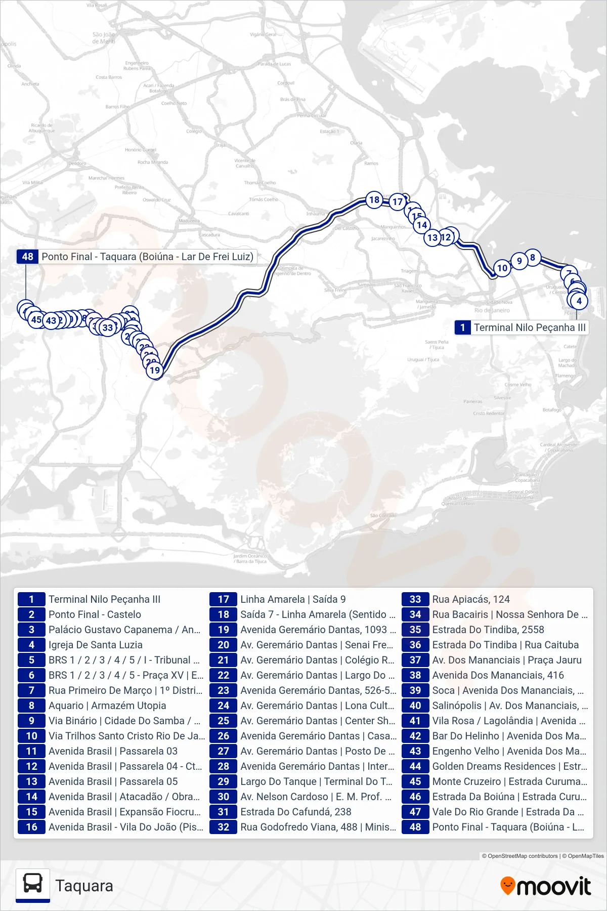 Rota e paradas da linha de ônibus  2112  (Taquara) no mapa