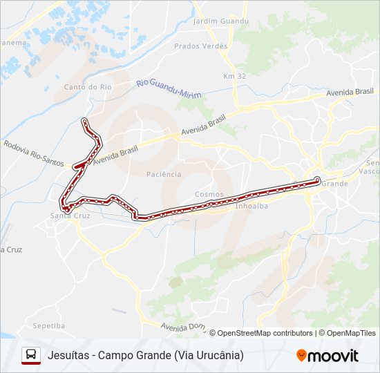 Mapa da linha 825 de ônibus