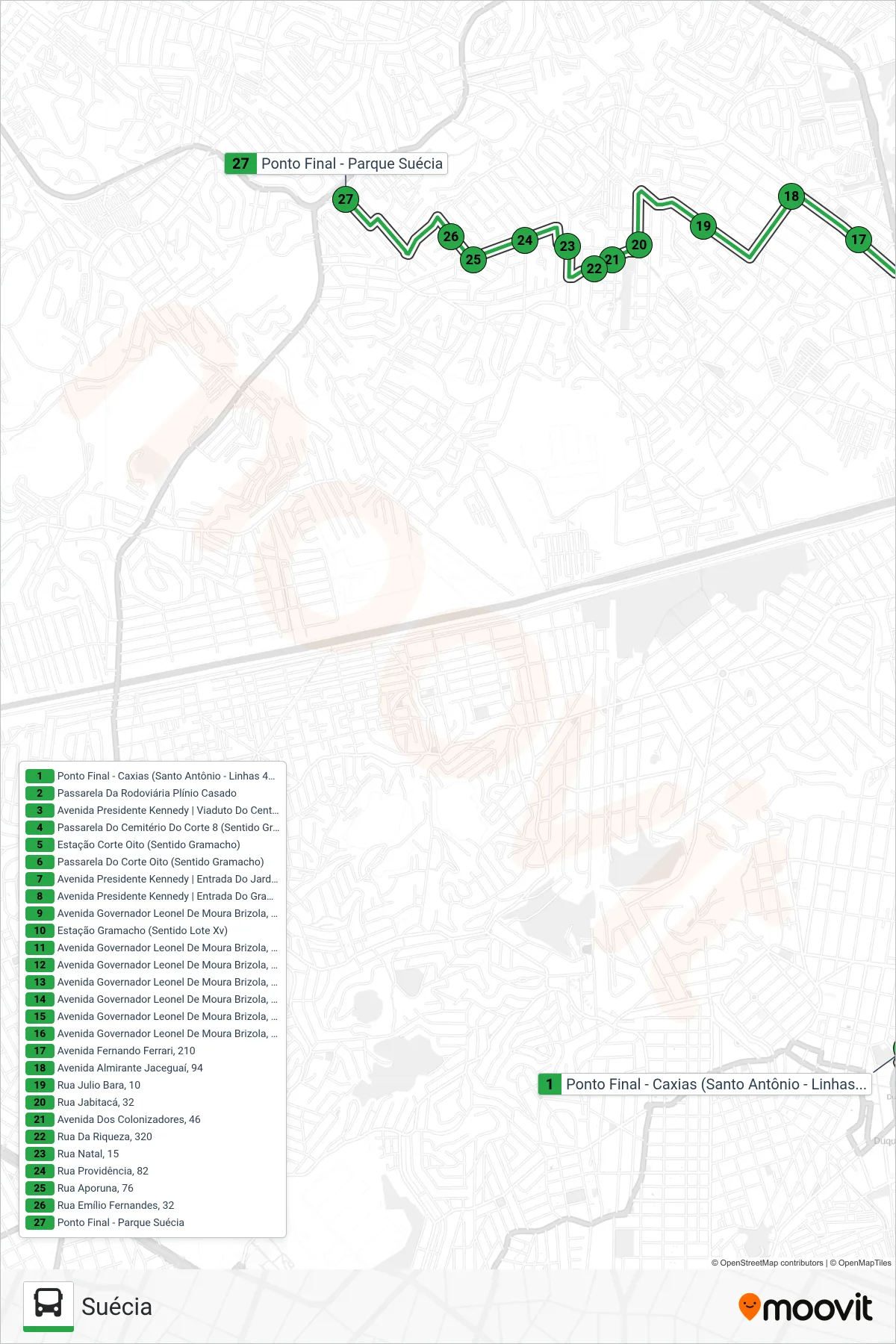 Rota e paradas da linha de ônibus 418 (Suécia) no mapa