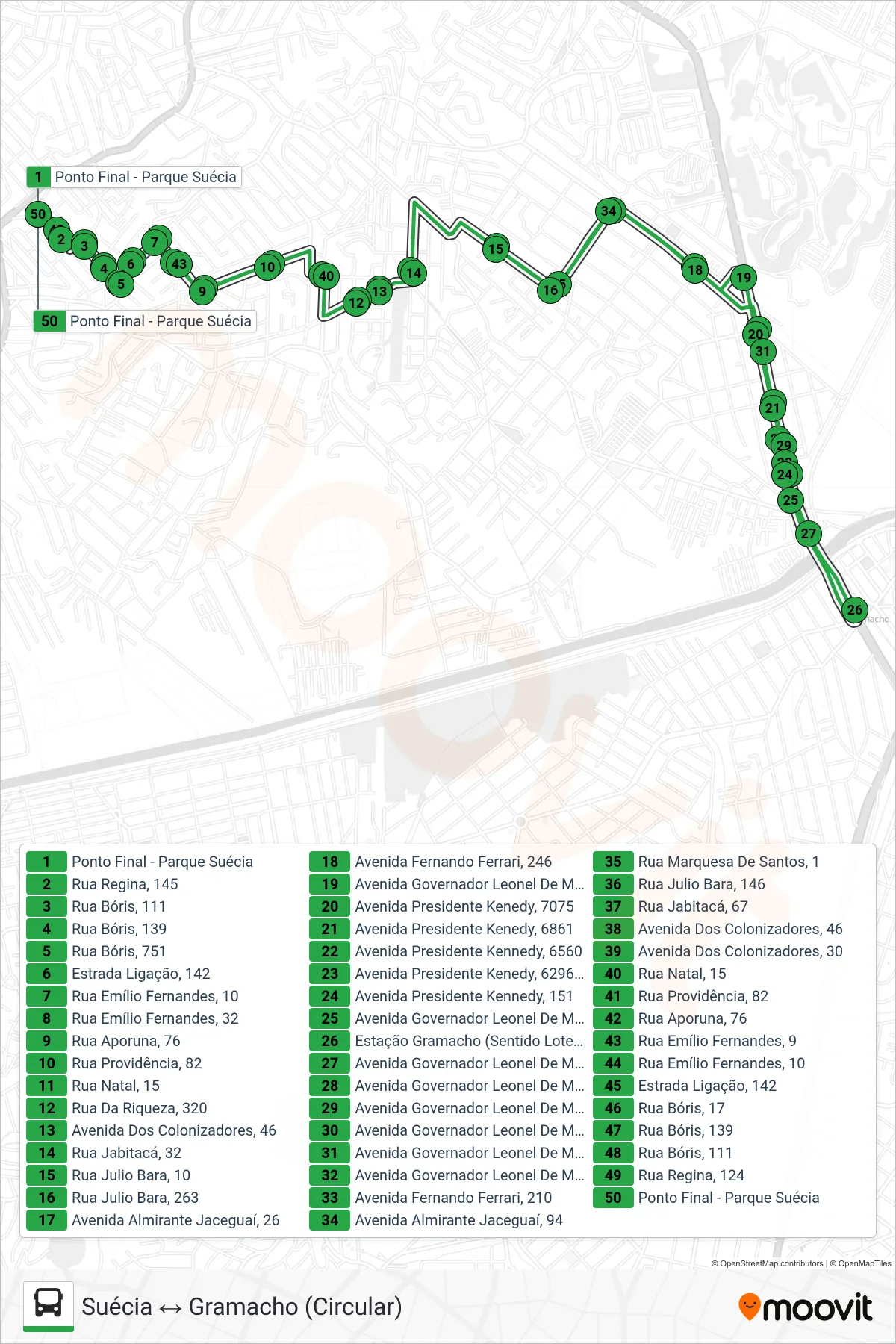 418 bus Line (Suécia ↔ Gramacho (Circular)) route and stops on a map