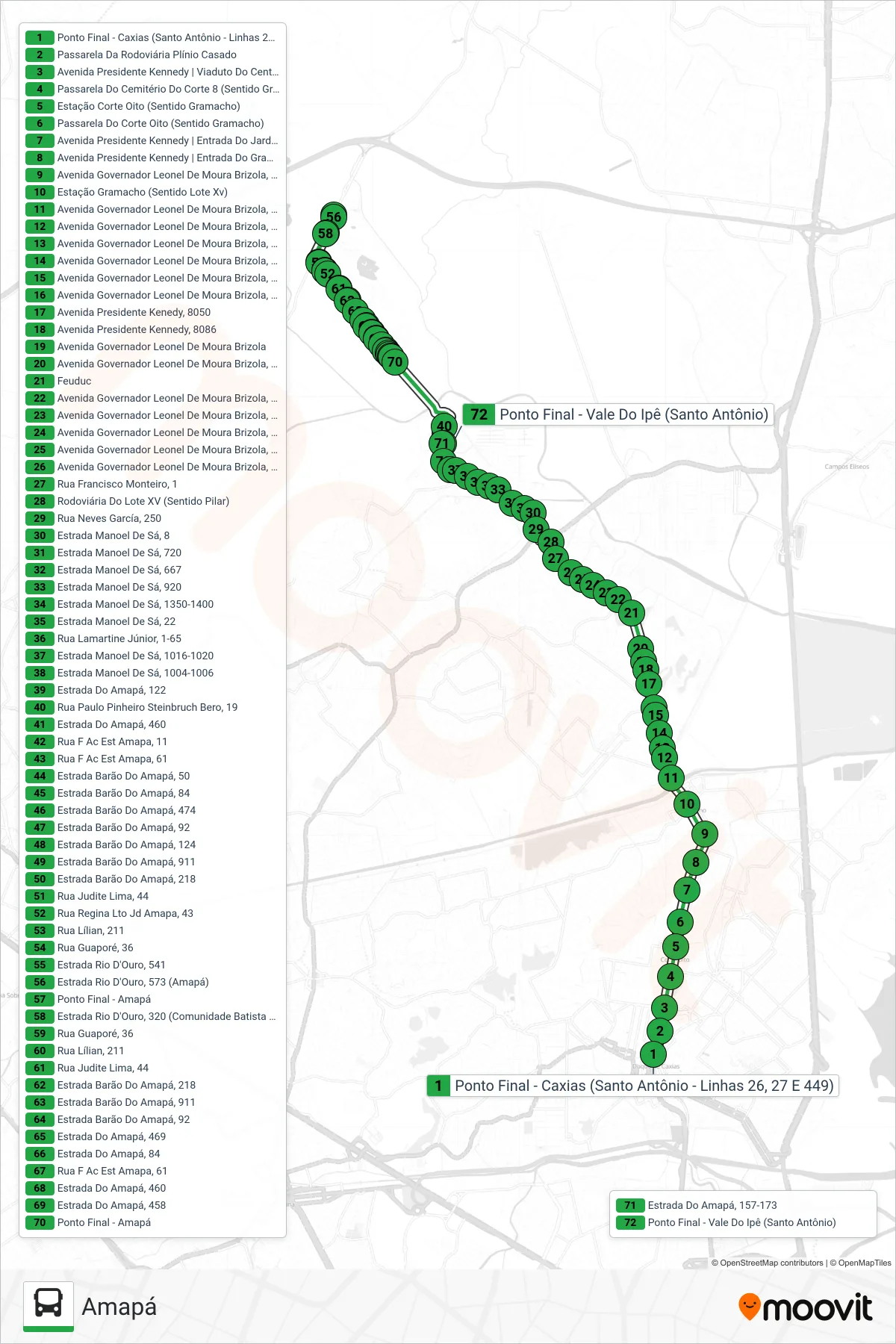 Rota e paradas da linha de ônibus 449 (Amapá) no mapa