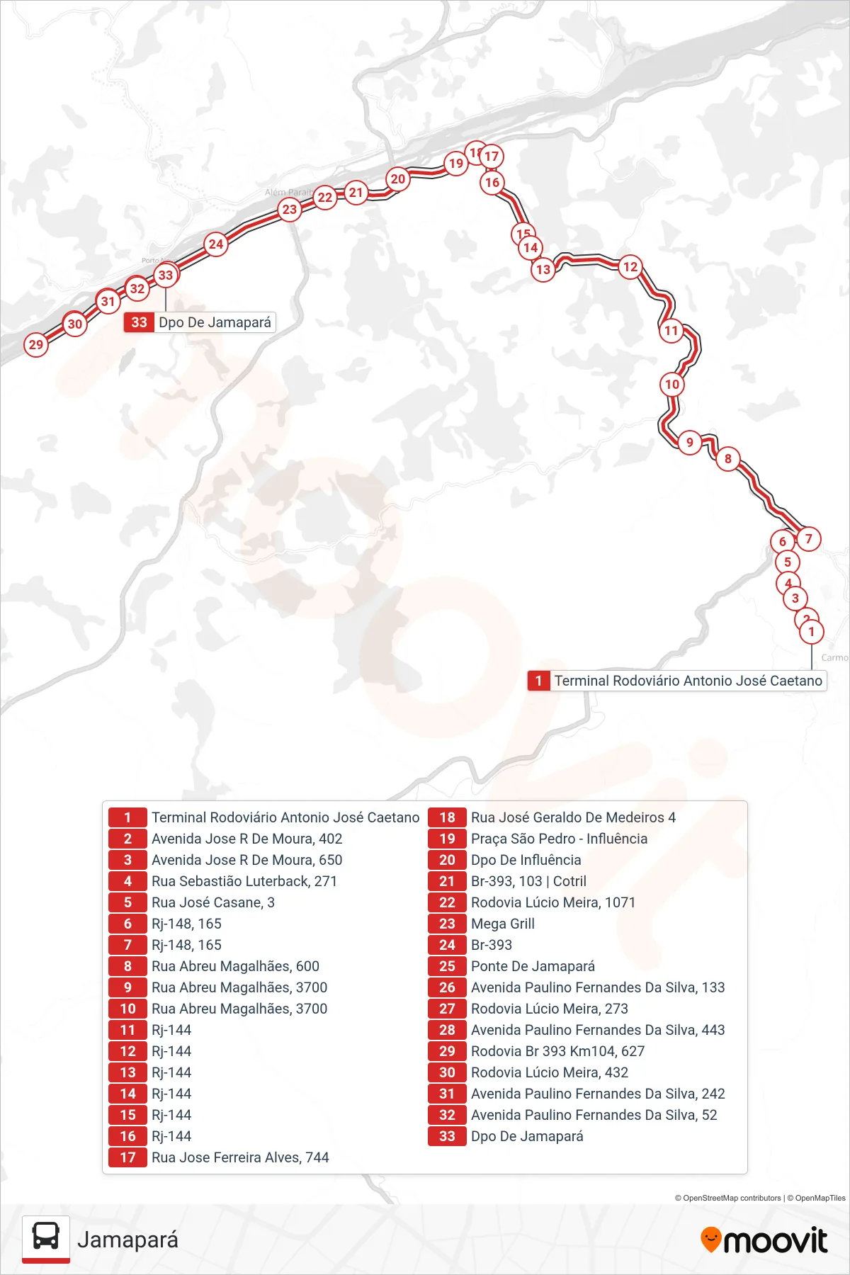 Rota e paradas da linha de ônibus  SP73  (Jamapará) no mapa