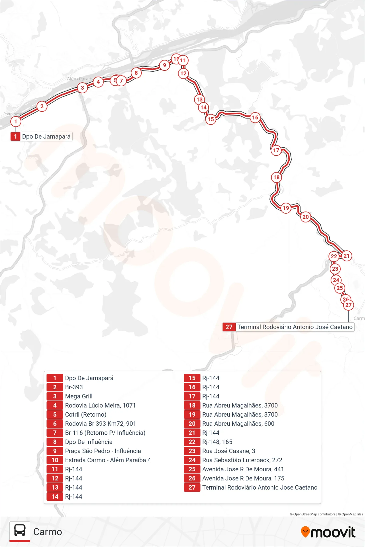Rota e paradas da linha de ônibus SP73 (Carmo) no mapa