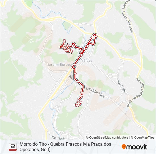 Mapa da linha 08A de ônibus