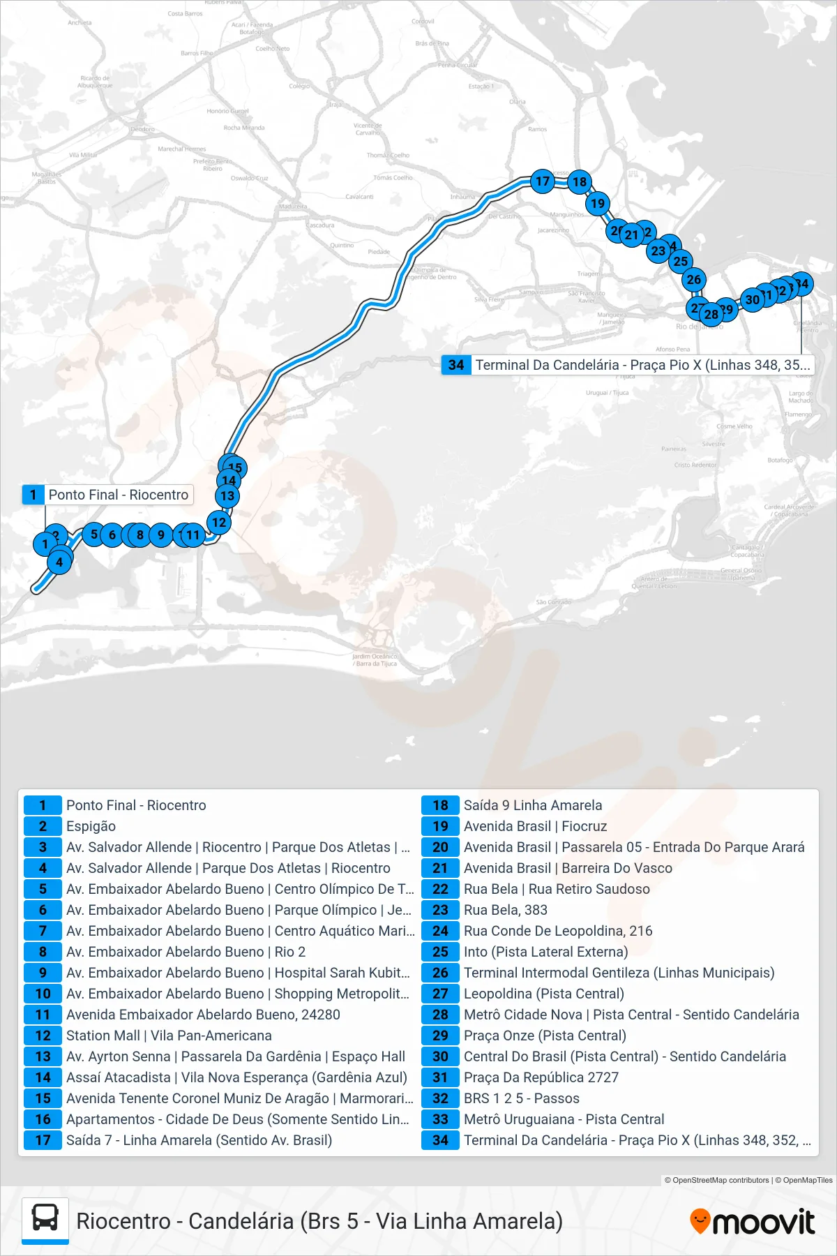 Rota e paradas da linha de ônibus 352 (Candelária) no mapa