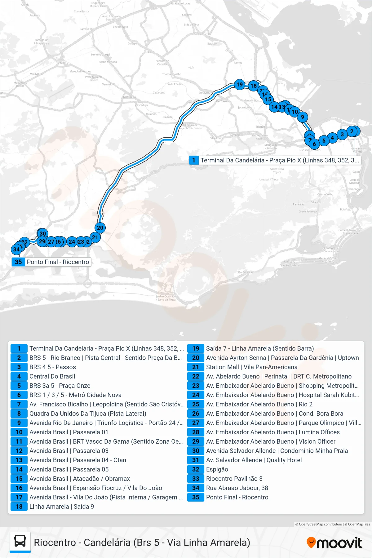 Rota e paradas da linha de ônibus 352 (Riocentro) no mapa
