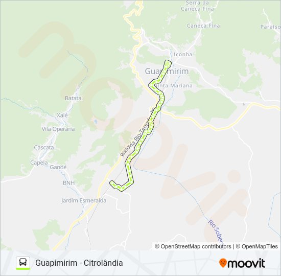 Mapa da linha GUAPIMIRIM - CITROLÂNDIA de ônibus