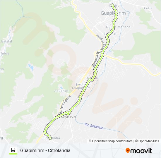 Mapa da linha GUAPIMIRIM - CITROLÂNDIA de ônibus