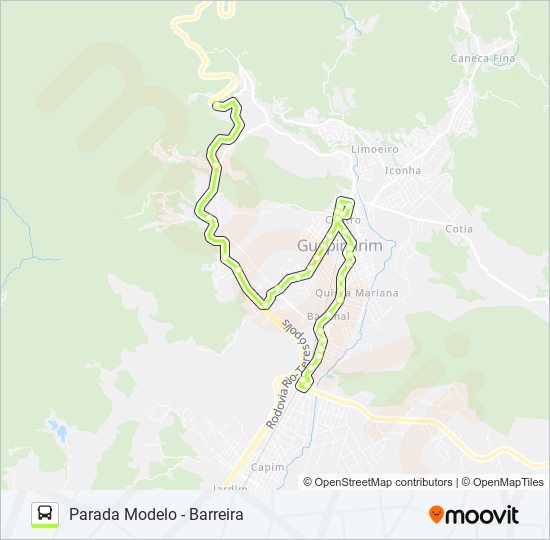 Mapa da linha PARADA MODELO - BARREIRA de ônibus