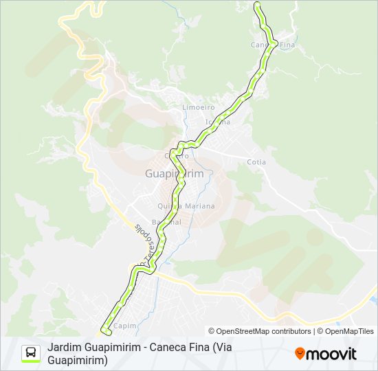 Mapa da linha JARDIM GUAPIMIRIM - CANECA FINA (VIA GUAPIMIRIM) de ônibus