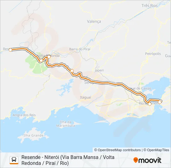 RESENDE - NITERÓI (VIA BARRA MANSA / VOLTA REDONDA / PIRAÍ / RIO) Bus Line Map