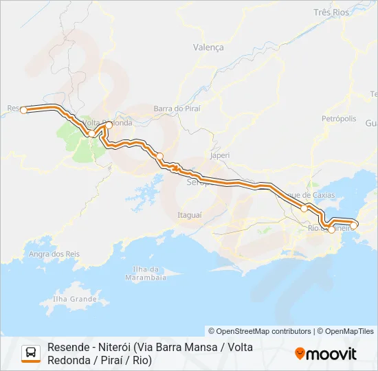 RESENDE - NITERÓI (VIA BARRA MANSA / VOLTA REDONDA / PIRAÍ / RIO) Bus Line Map