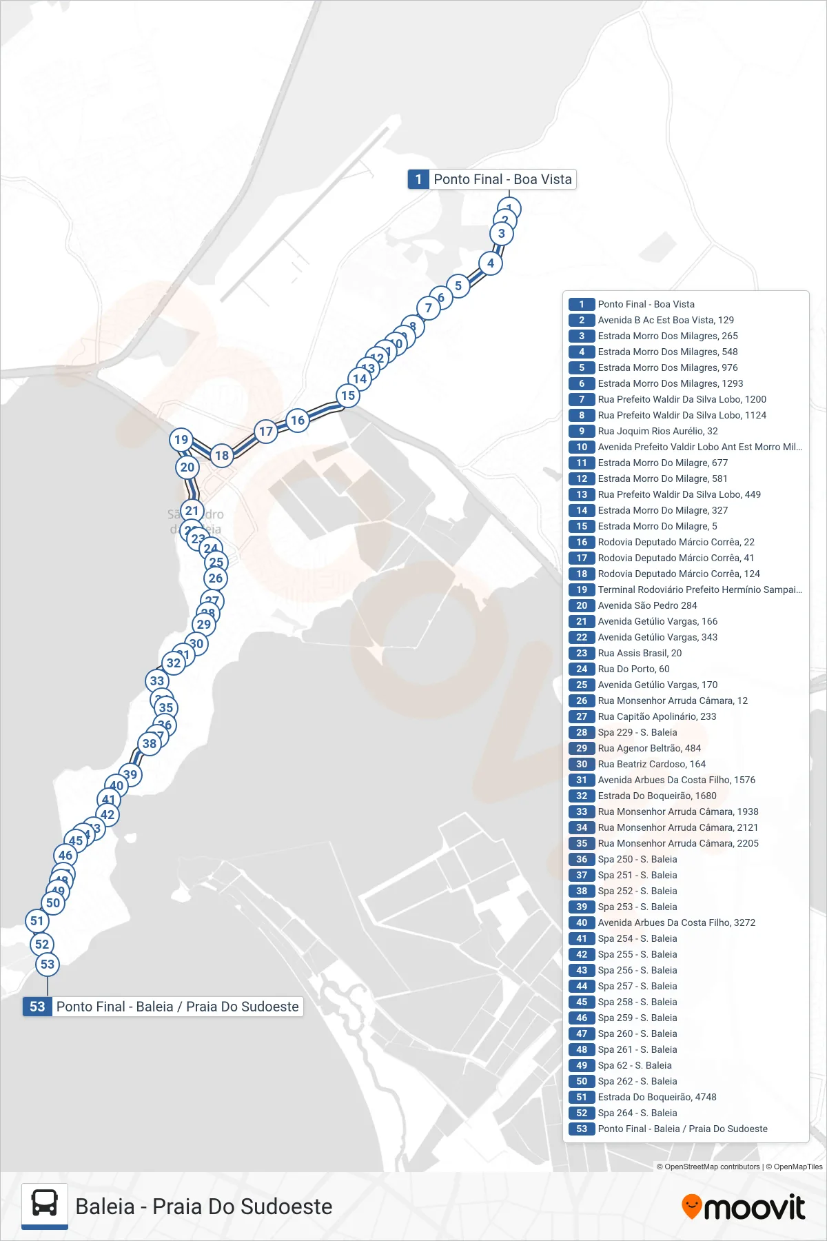 501 bus Line (Baleia - Praia Do Sudoeste) route and stops on a map