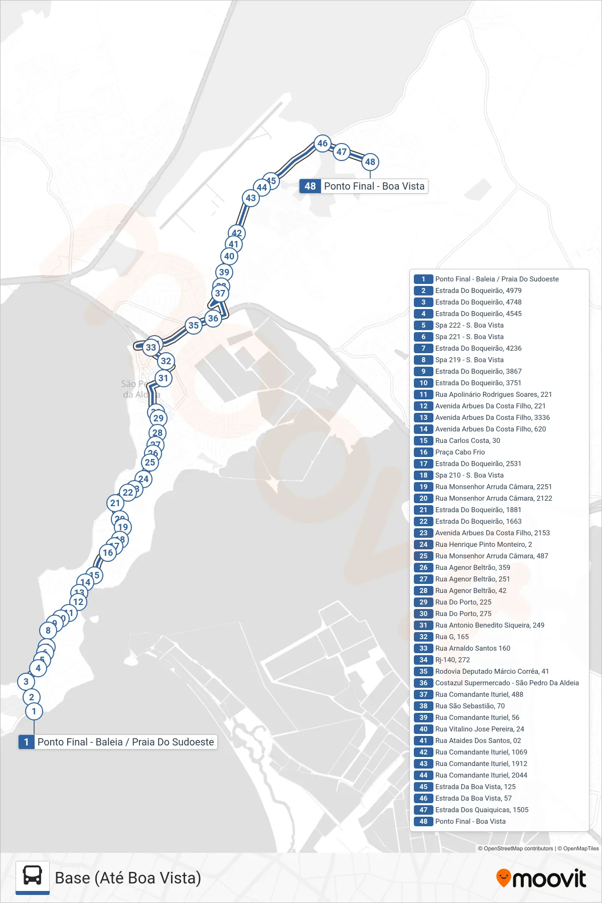 501 bus Line (Base (Até Boa Vista)) route and stops on a map