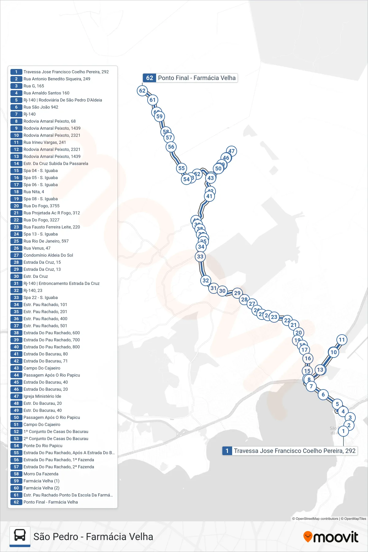 516 bus Line (Farmácia Velha) route and stops on a map
