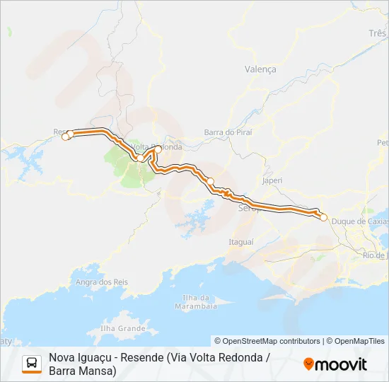 NOVA IGUAÇU - RESENDE (VIA VOLTA REDONDA / BARRA MANSA) Bus Line Map