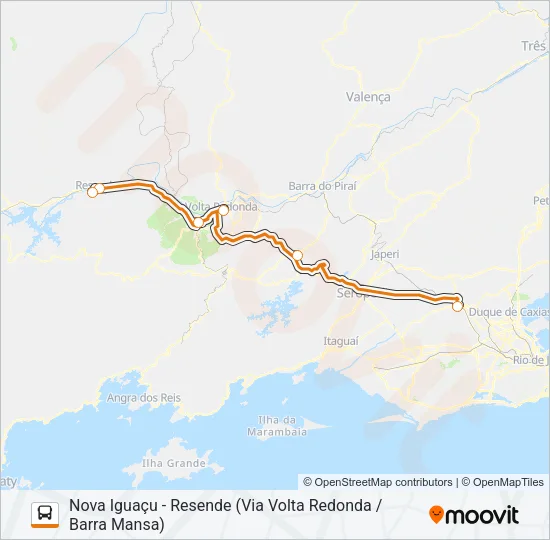 NOVA IGUAÇU - RESENDE (VIA VOLTA REDONDA / BARRA MANSA) Bus Line Map
