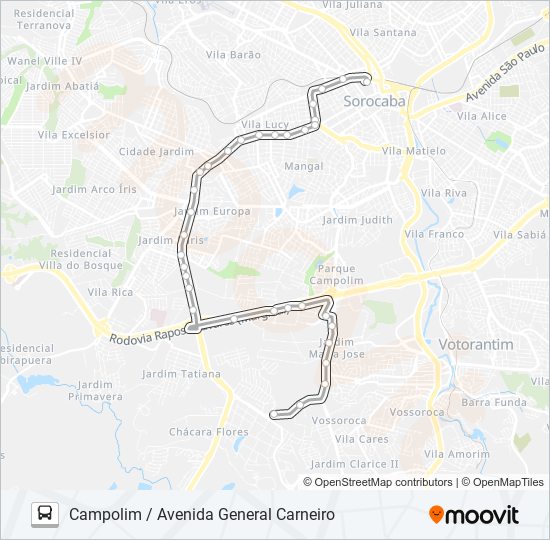 Mapa da linha 651 CAMPOLIM / AVENIDA  GENERAL CARNEIRO de ônibus