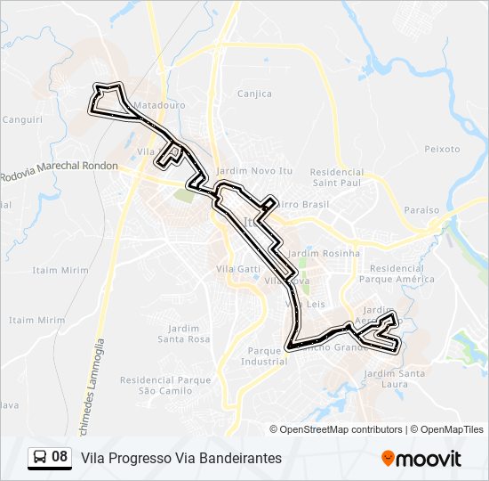 Mapa da linha 08 de ônibus