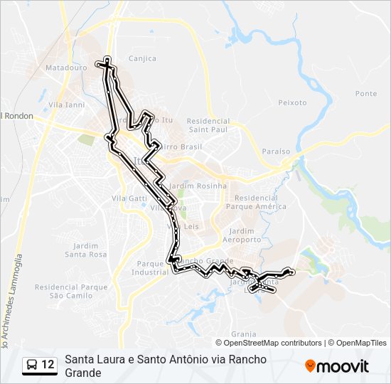 Mapa da linha 12 de ônibus