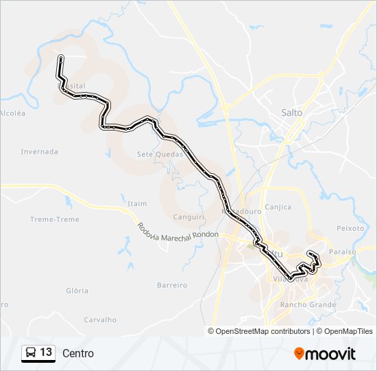 Mapa da linha 13 de ônibus