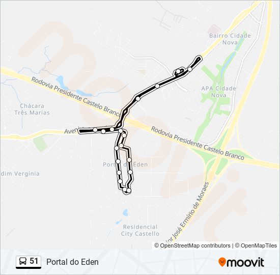 Mapa da linha 51 de ônibus